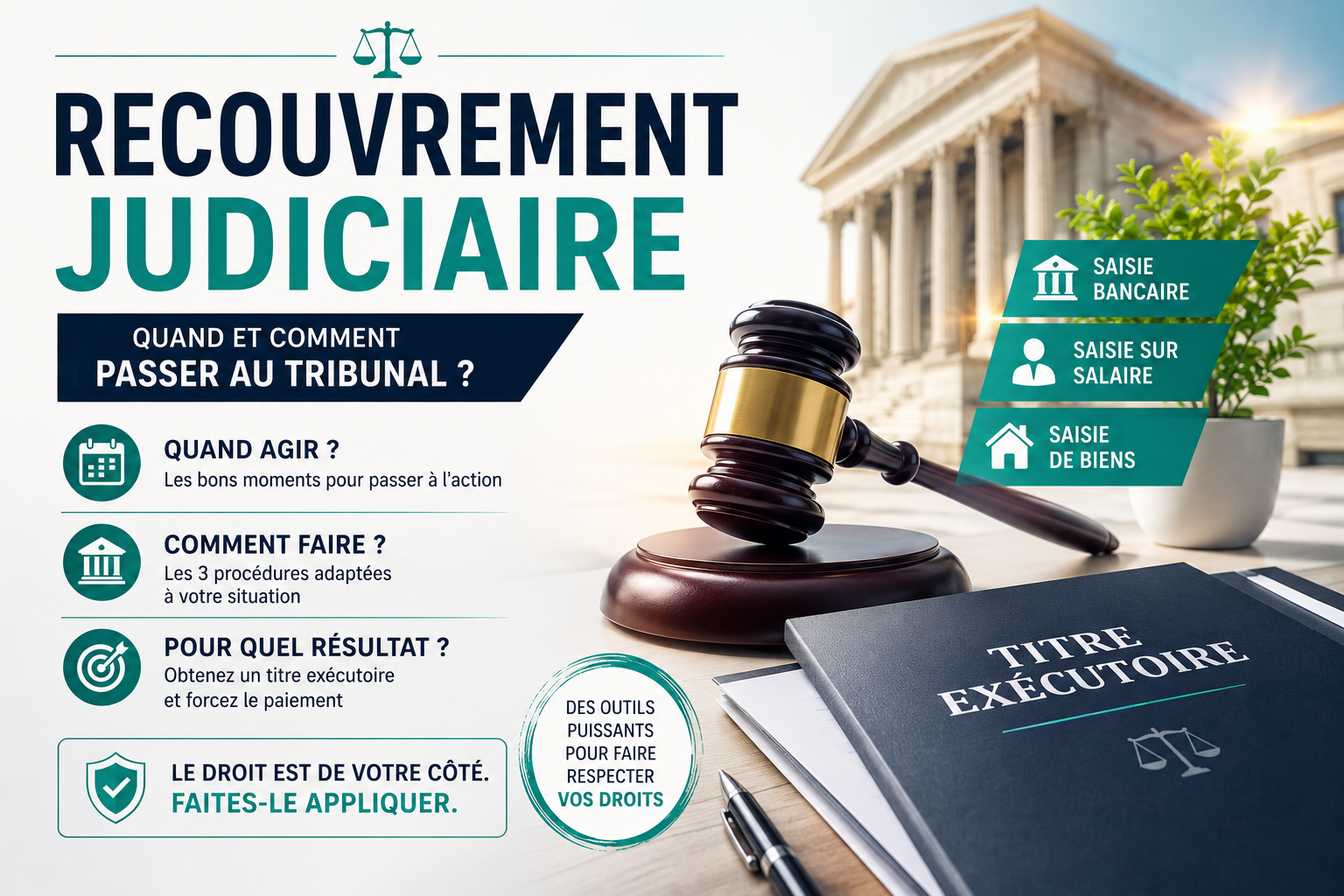 L'amiable a échoué ? Pas de panique — le droit vous donne des outils puissants. Le recouvrement judiciaire selon 3 procédures